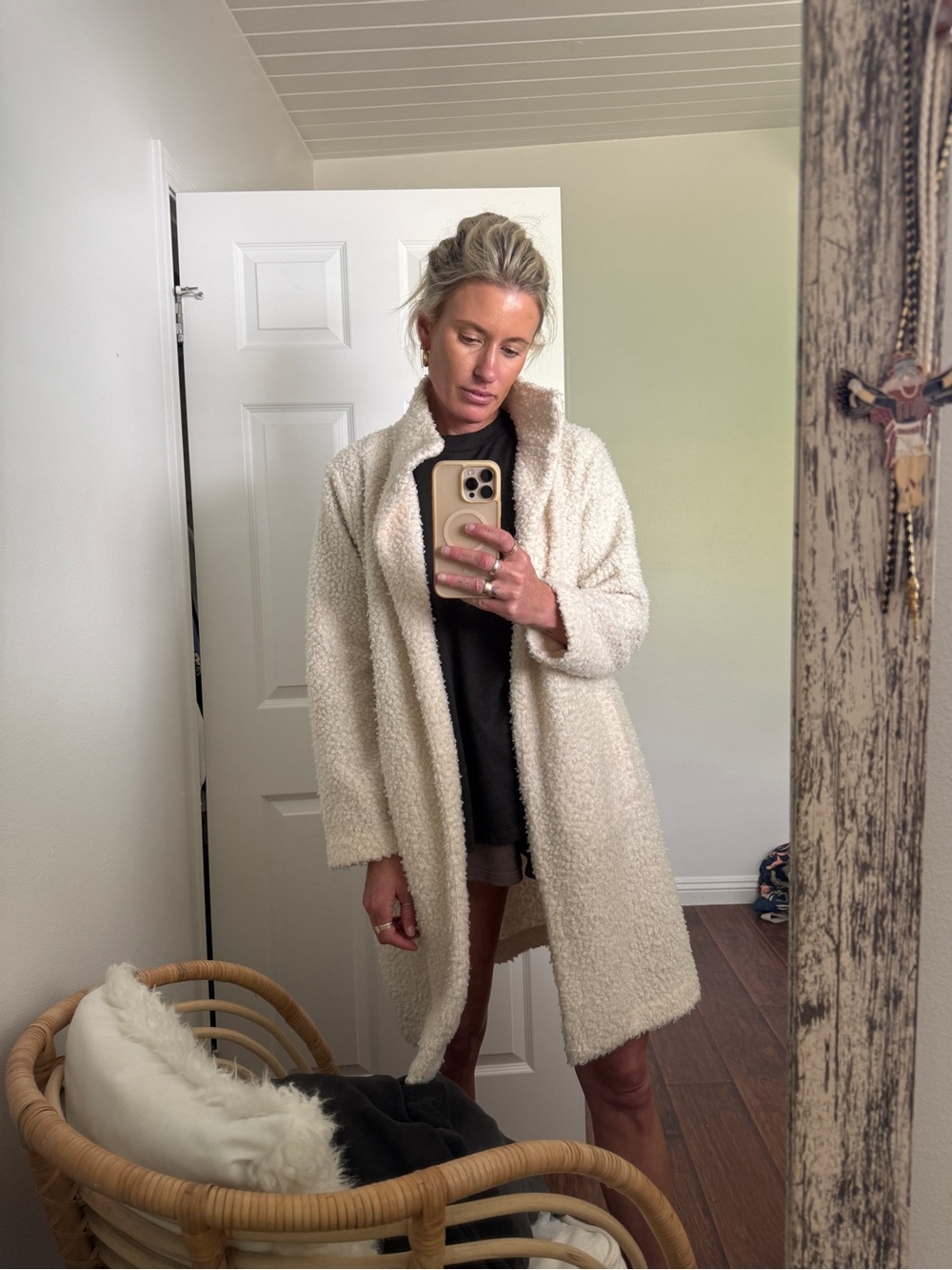 a new day Cream Teddy Long Open-Front Jacket